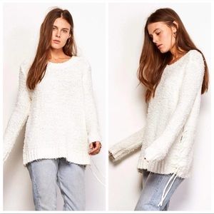 JACK by BB Dakota Off white side lace shaggy knit sweater